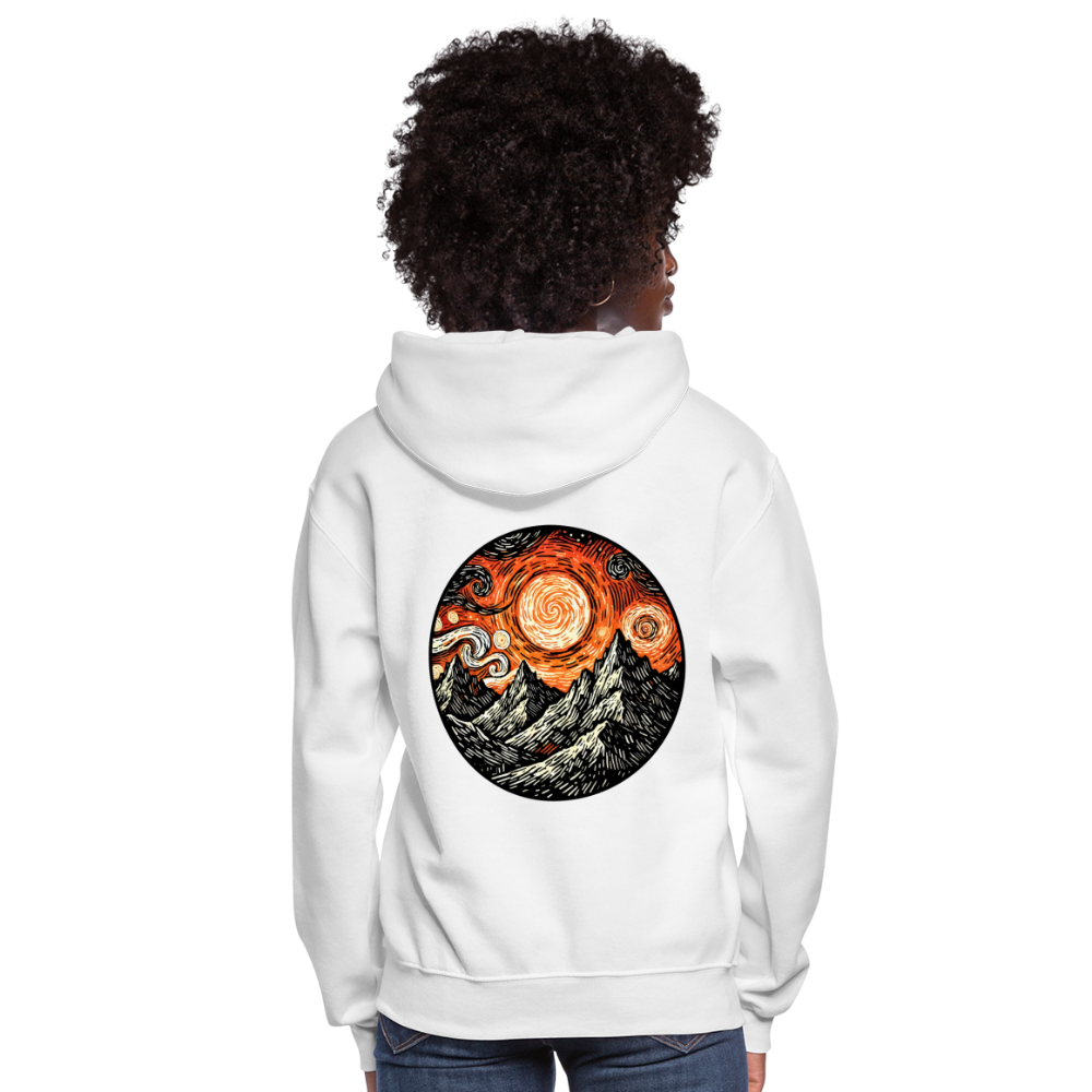 Women's Orange Swirling Mountains Graphic Hoodie with Logo - white