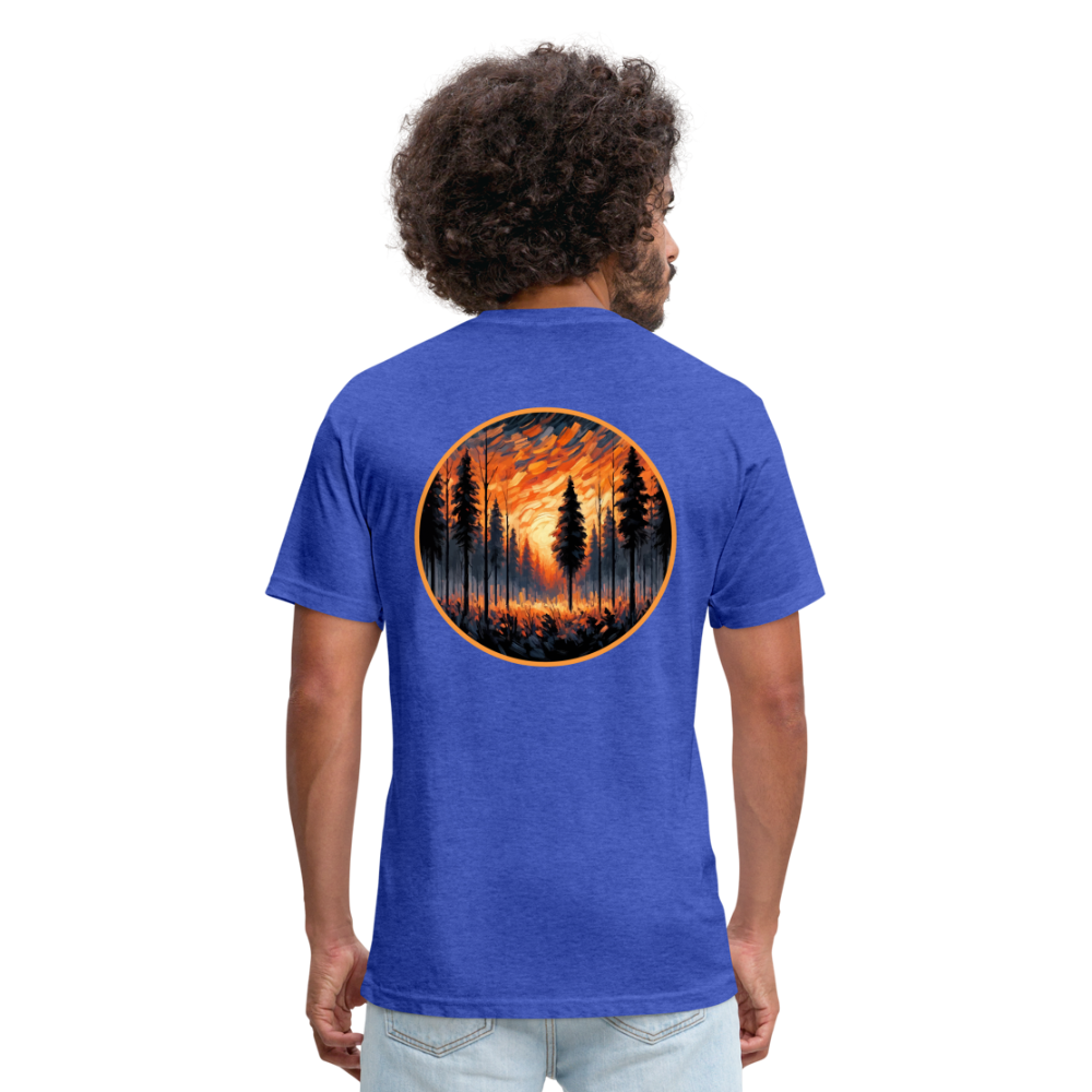 Orange Forest Sunset Graphic Unisex Fitted Cotton/Poly T-Shirt with Logo - heather royal