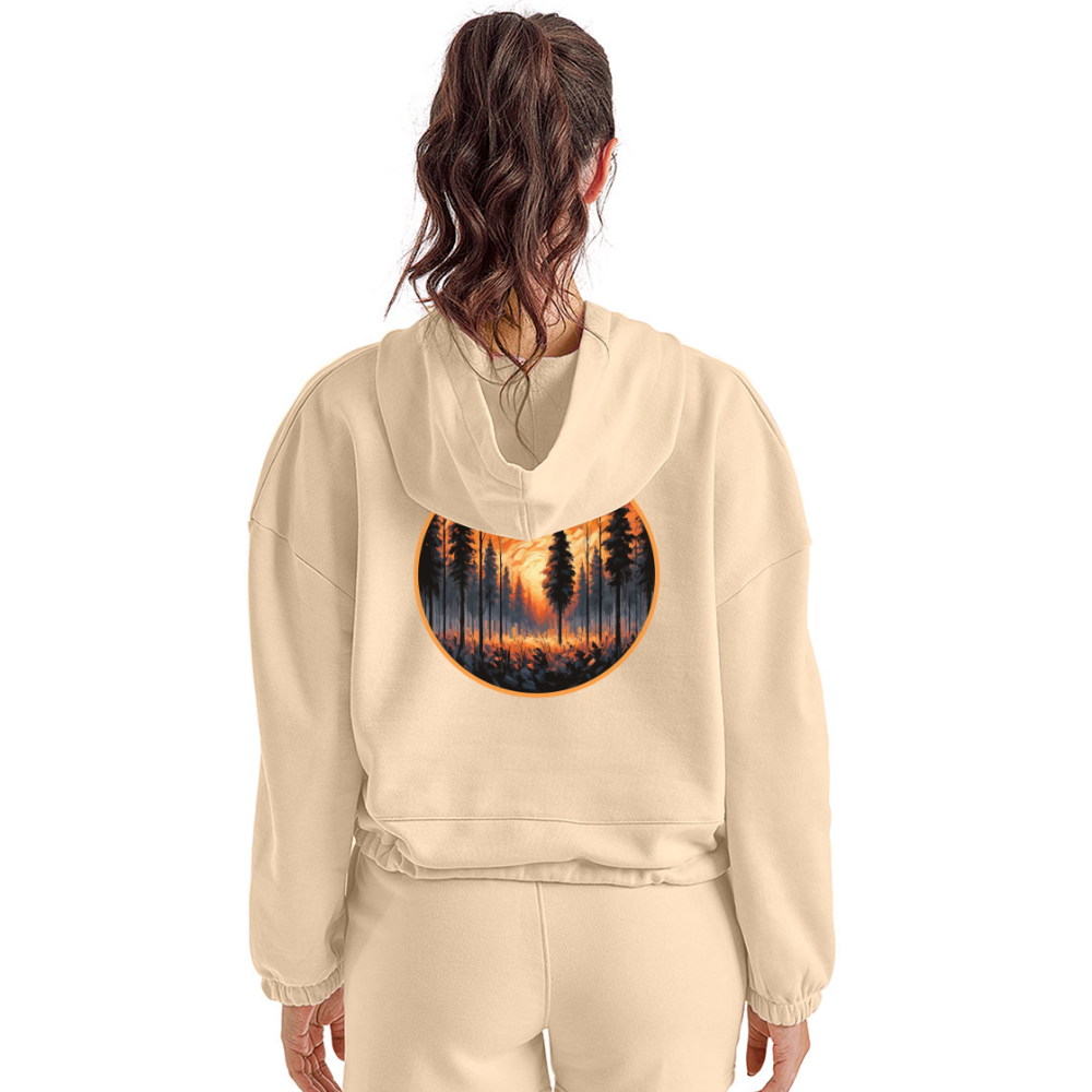 Women’s Orange Forest Sunset Graphic Cropped Hoodie with Logo - nude