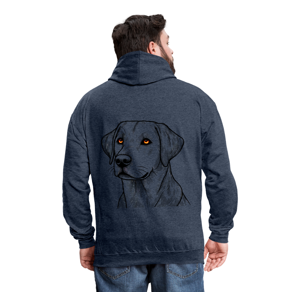 Fine Line Labrador Graphic Unisex Contrast Hoodie with Logo - indigo heather/asphalt