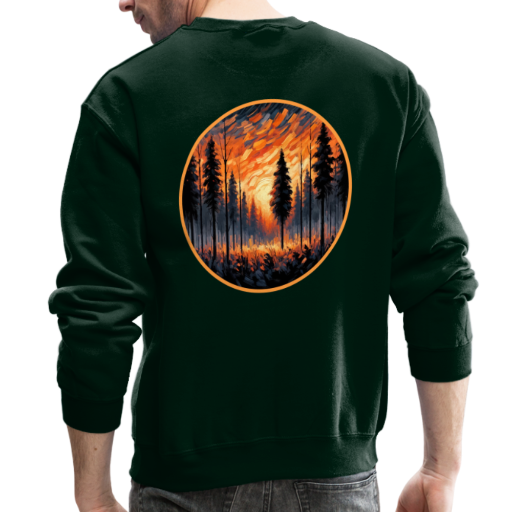 Orange Forest Sunset Crewneck Sweatshirt with Logo - forest green