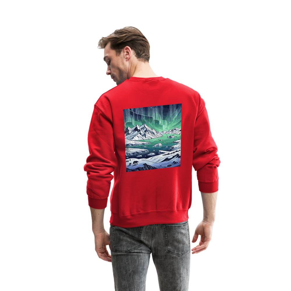 Colored Northern Lights Arctic Landscape Graphic Crewneck Sweatshirt with Logo - red