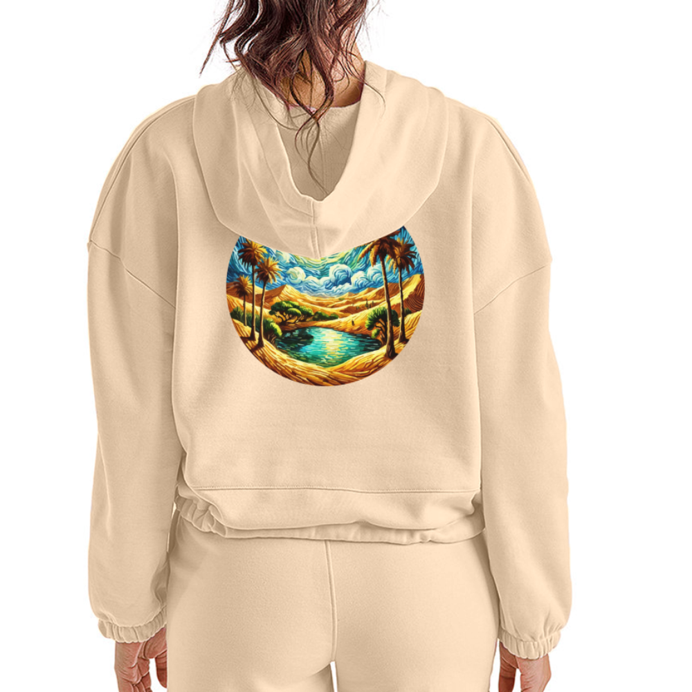 Women’s Desert Oasis Graphic Cropped Hoodie with Logo - nude