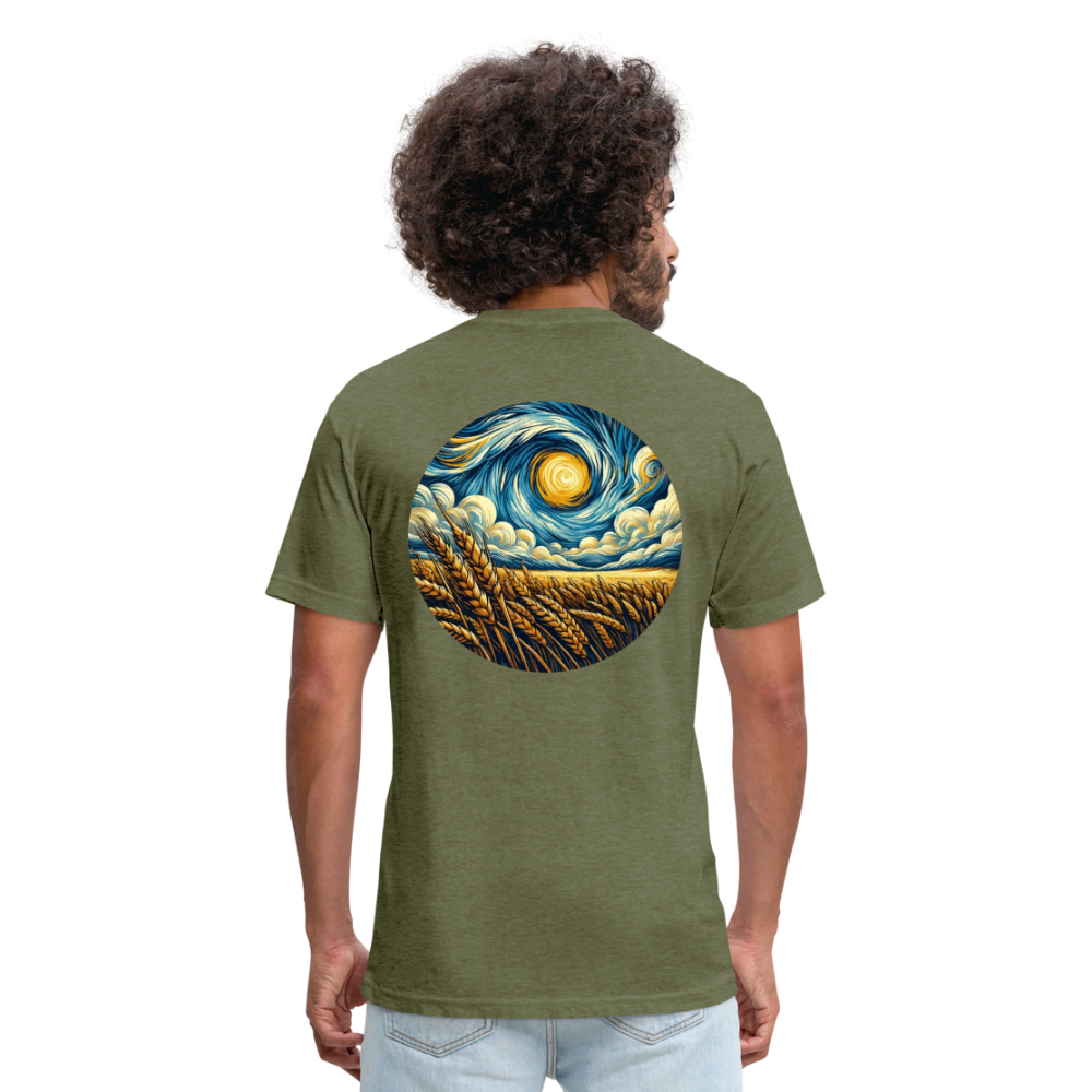 Wheat Field Graphic Unisex Fitted Cotton/Poly T-Shirt with Logo - heather military green