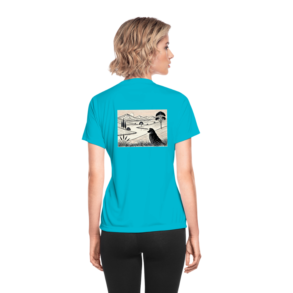 Women's Australian Shepherd Prairie Graphic Moisture Wicking Performance T-Shirt with Logo - turquoise