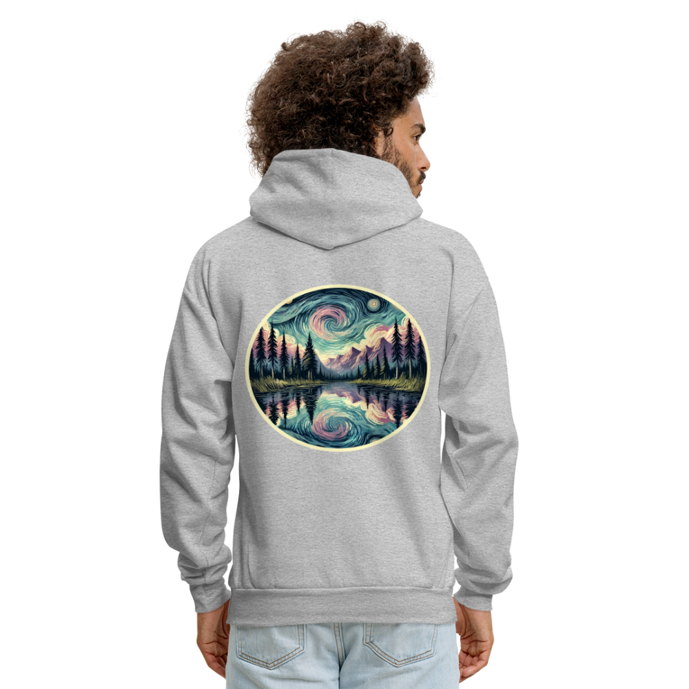 Men's Purple Swirling Sky Reflected on Lake Graphic Hoodie with Logo - heather gray