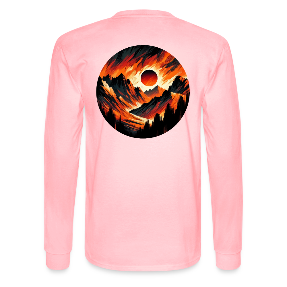 Men's Orange and Black Mountain Range Graphic Long Sleeve Shirt with Logo - pink