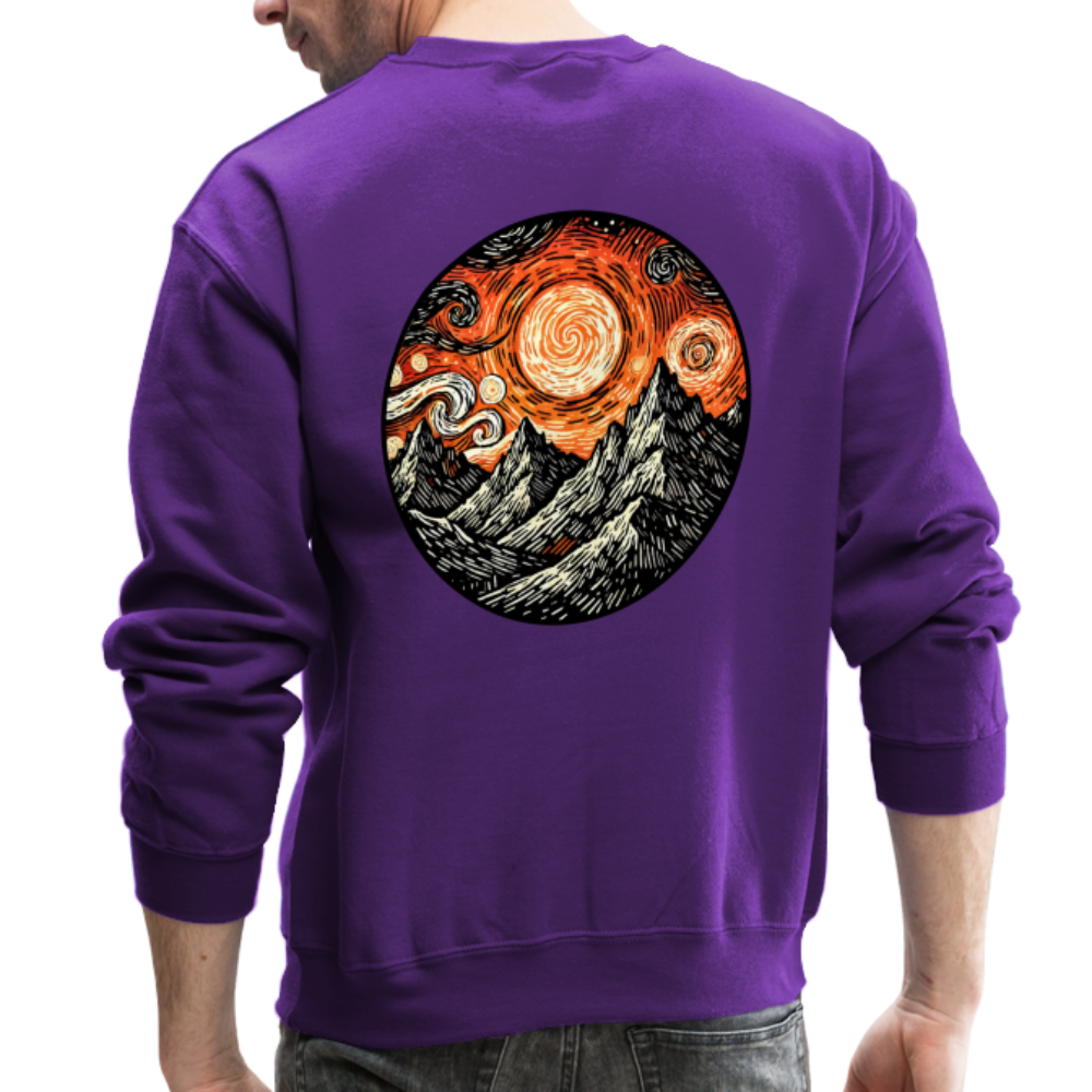 Orange Swirling Mountains Graphic Crewneck Sweatshirt with Logo - purple