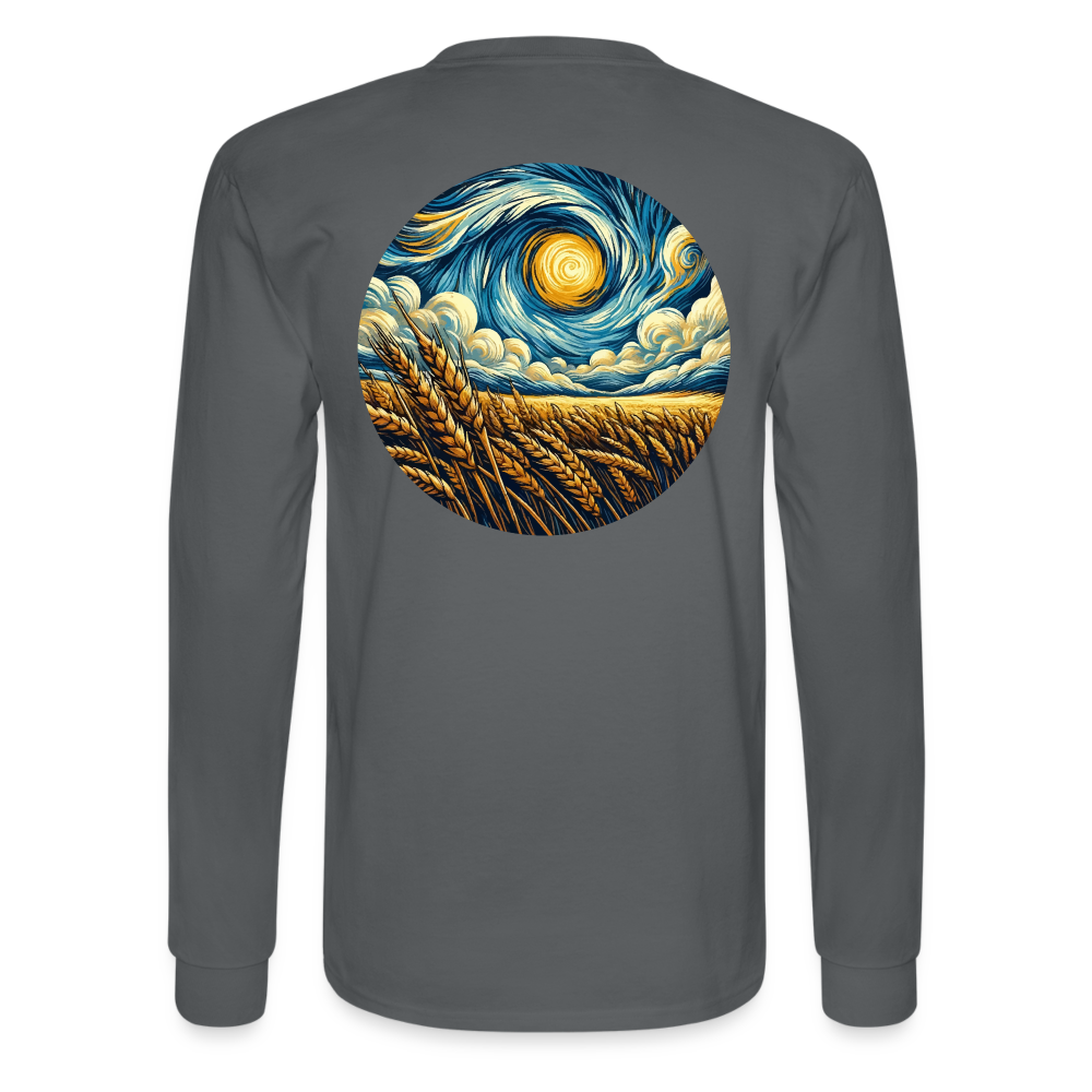 Men's Wheat Field Graphic Long Sleeve Shirt with Logo - charcoal