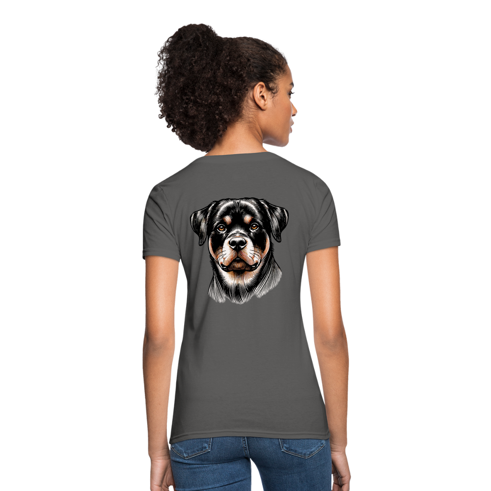 Fine Line Rottweiler Graphic Women's T-Shirt with Logo - charcoal