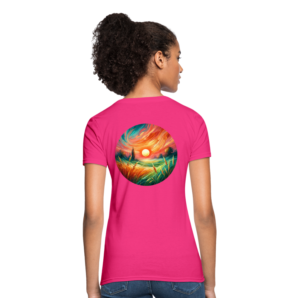 Women's Pink Wheat Field Graphic T-Shirt with Logo - fuchsia