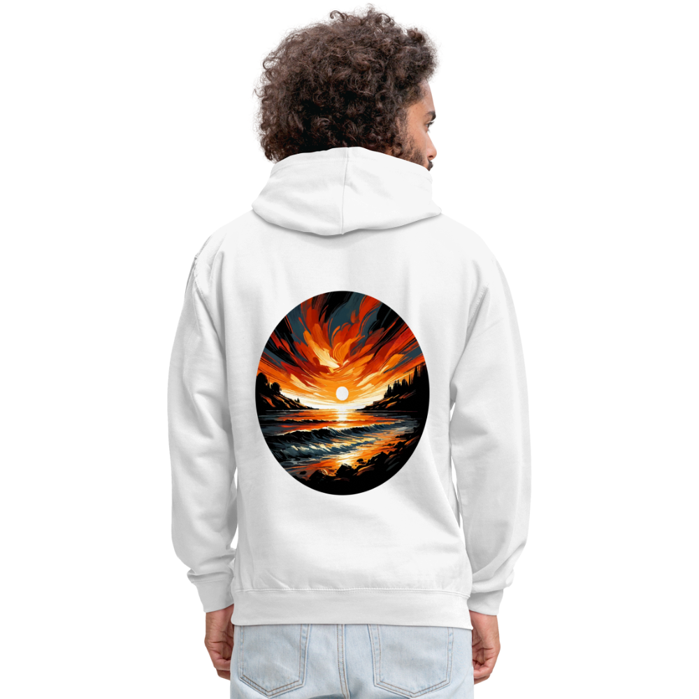 Beach Sunset Graphic Unisex Contrast Hoodie with Logo - white/gray