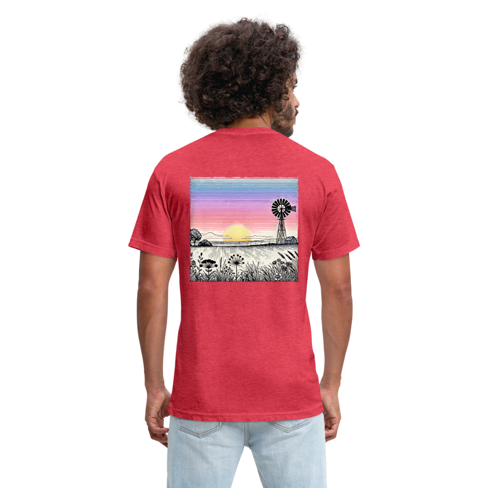 Colored Prairie Landscape Graphic Unisex Fitted Cotton/Poly T-Shirt with Logo - heather red