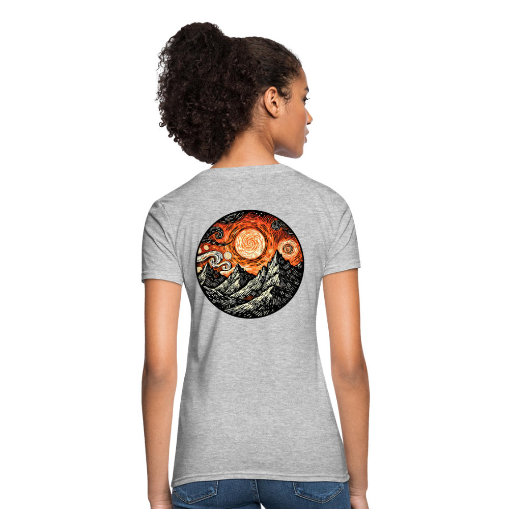 Women's Orange Swirling Mountains Graphic T-Shirt with Logo - heather gray