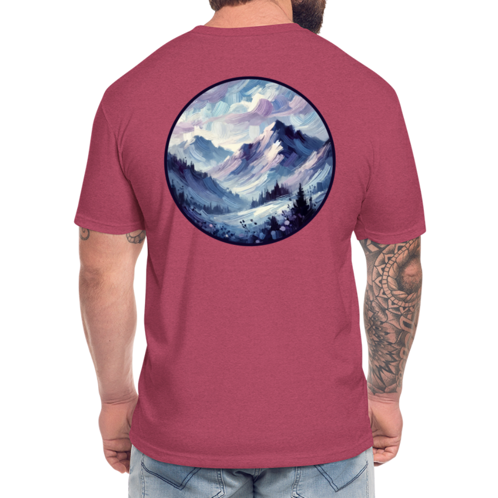 Lavender Blue Mountain Range Graphic Unisex Fitted Cotton/Poly T-Shirt with Logo - heather burgundy