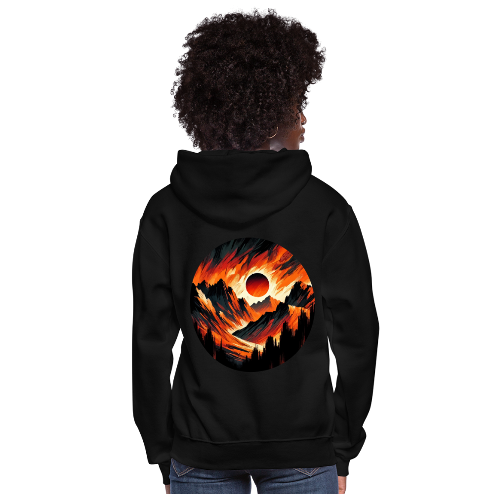 Women's Orange and Black Mountain Range Graphic Hoodie with Logo - black