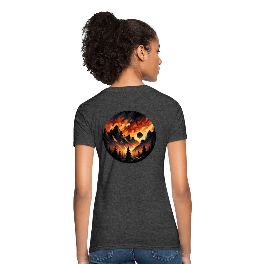 Women's Brushed Orange and Black Mountain Range T-Shirt with Logo - heather black