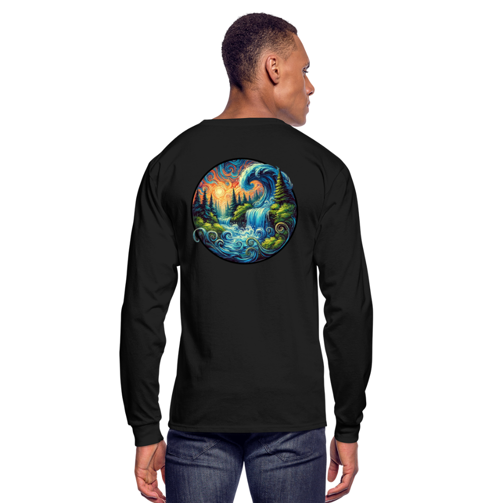 Men's Waterfall Graphic Long Sleeve Shirt with Logo - black