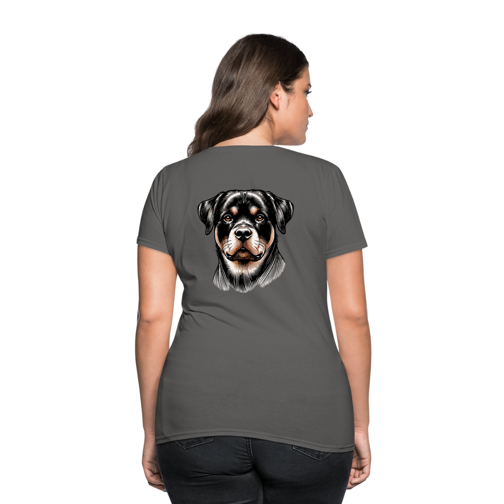 Fine Line Rottweiler Graphic Women's T-Shirt with Logo - charcoal