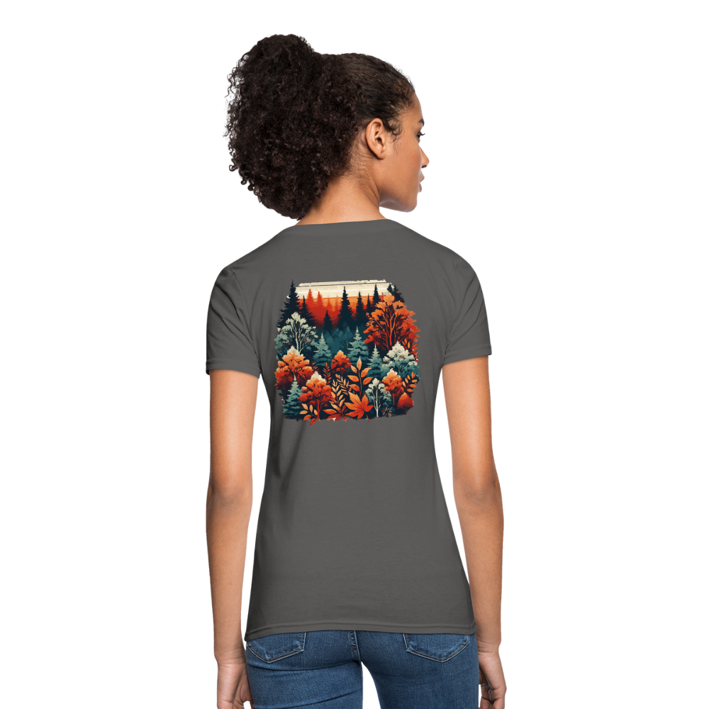 Women's Autumn Leaves Graphic T-Shirt with Logo - charcoal