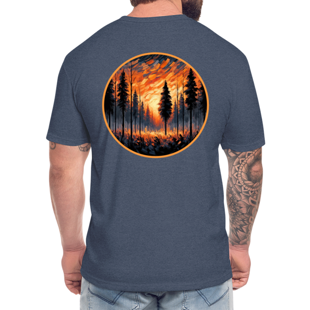 Orange Forest Sunset Graphic Unisex Fitted Cotton/Poly T-Shirt with Logo - heather navy