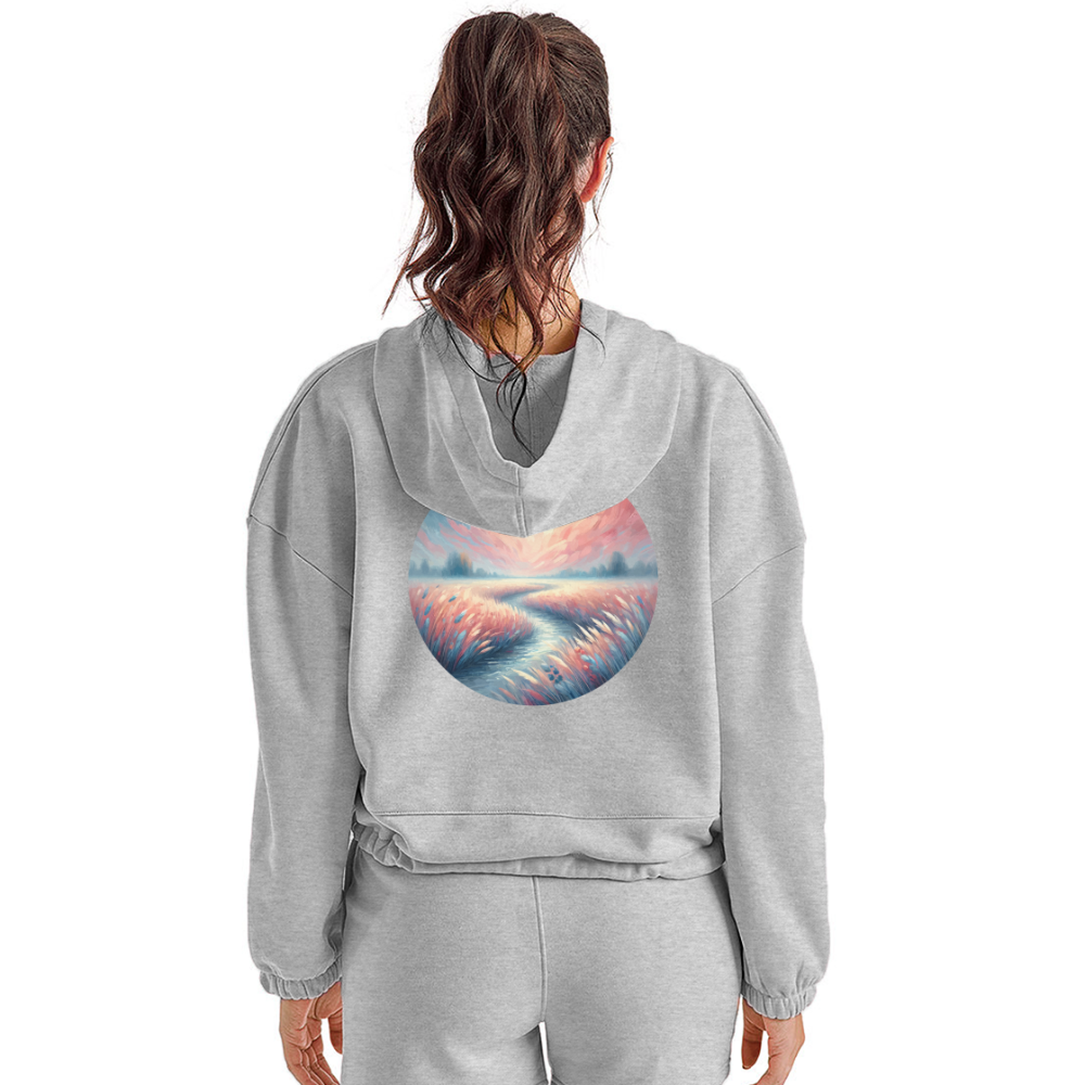 Women’s River Meadow Graphic Cropped Hoodie with Logo - heather gray