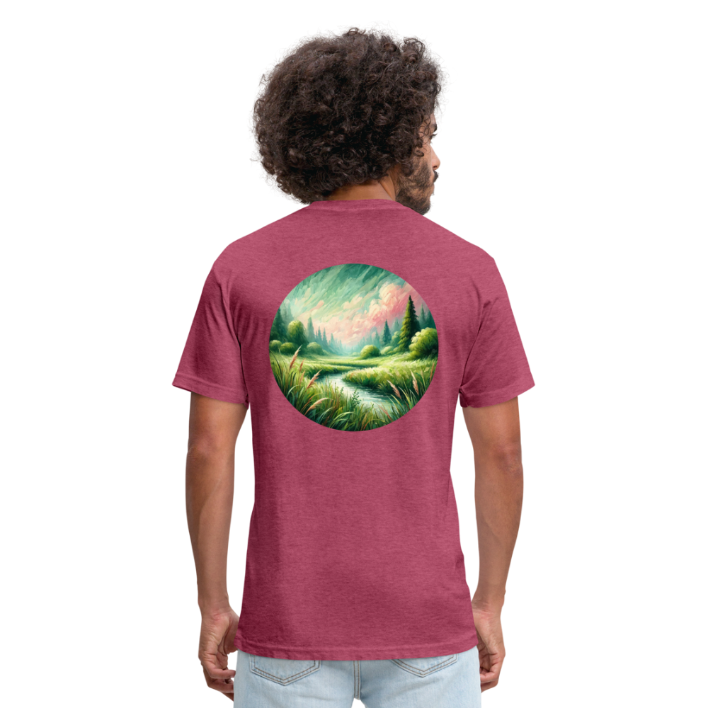 Meadow Graphic Unisex Fitted Cotton/Poly T-Shirt with Logo - heather burgundy