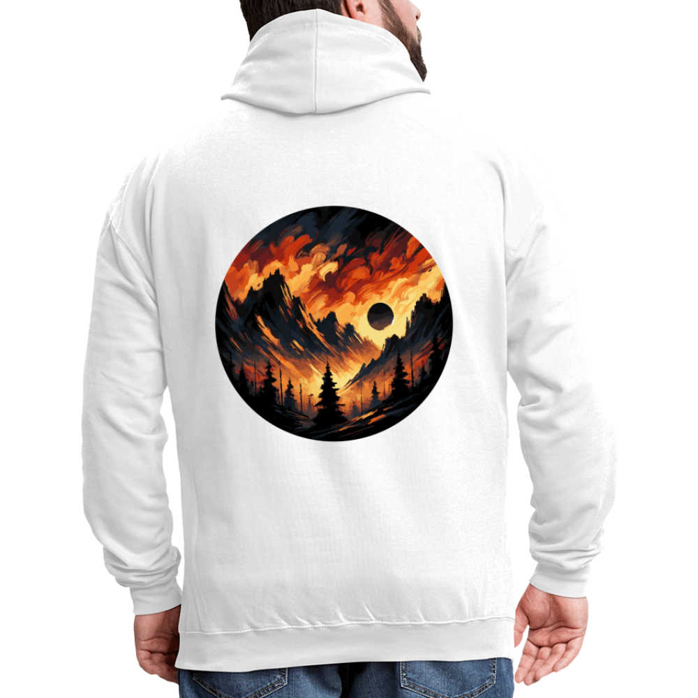 Brushed Orange and Black Mountain Range Graphic Unisex Contrast Hoodie with Logo - white/gray