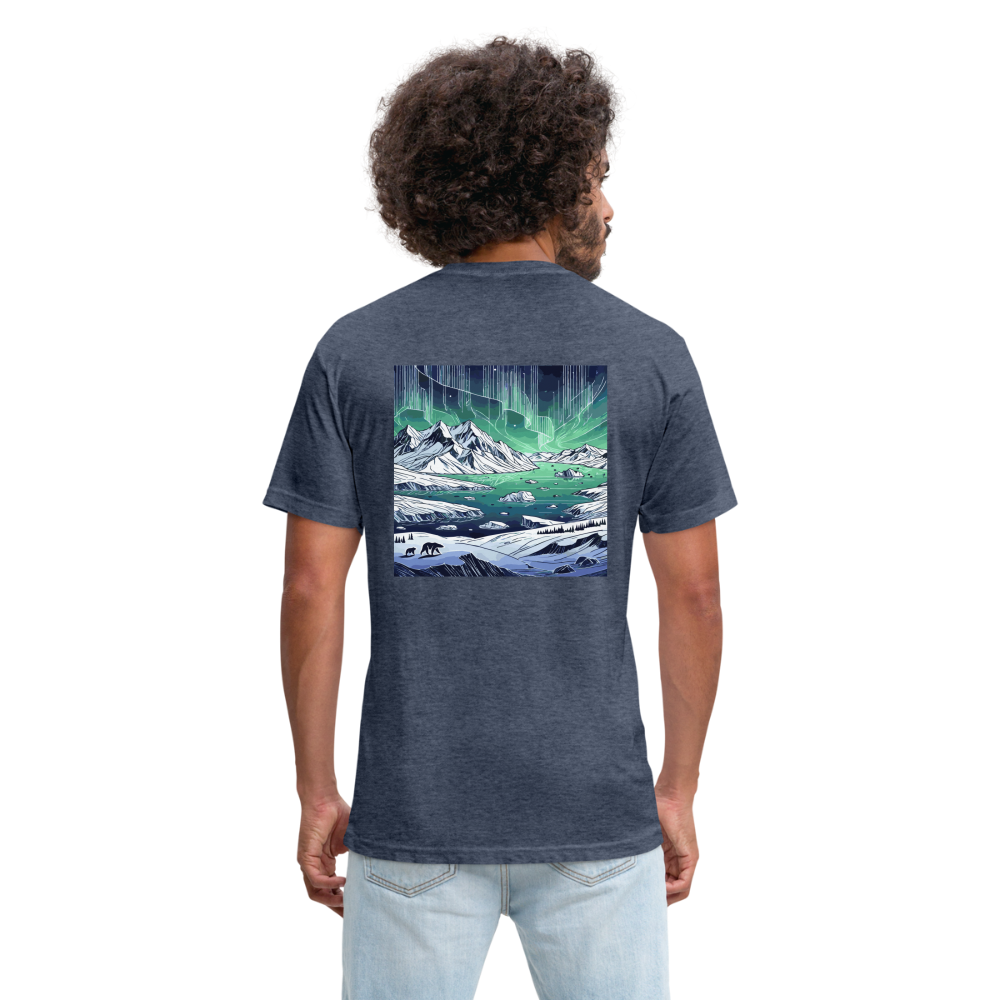 Colored Northern Lights Arctic Landscape Graphic Unisex Fitted Cotton/Poly T-Shirt with Logo - heather navy