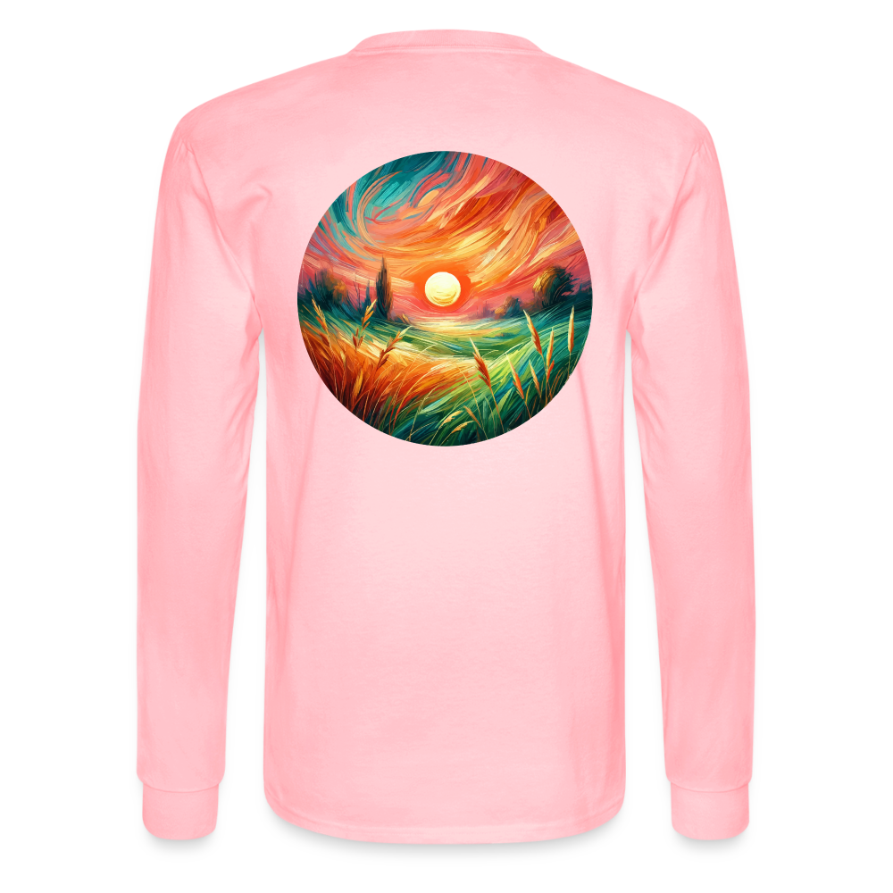 Men's Pink Wheat Field Graphic Long Sleeve Shirt with Logo - pink