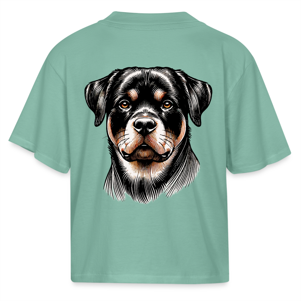 Women's Fine Line Rottweiler Graphic Boxy Tee with Logo - saltwater