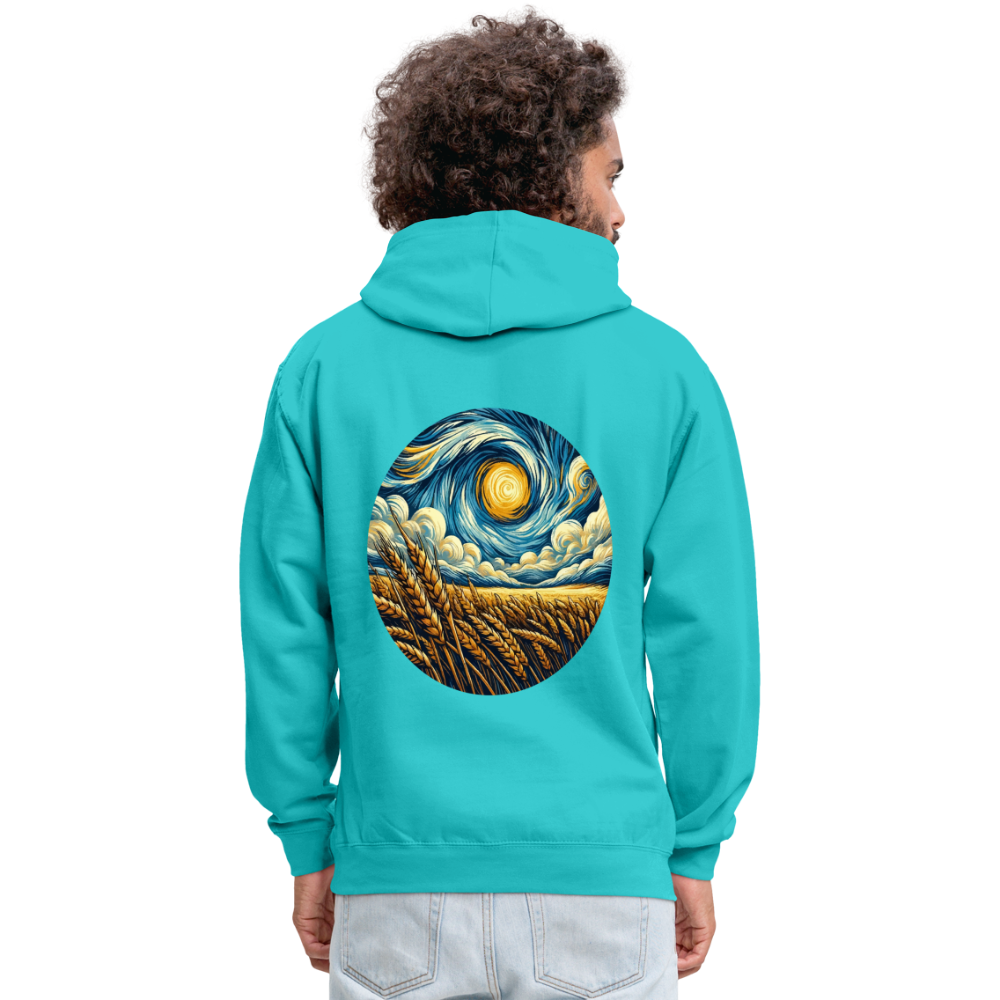 Wheat Field Graphic Unisex Contrast Hoodie with Logo - scuba blue/asphalt