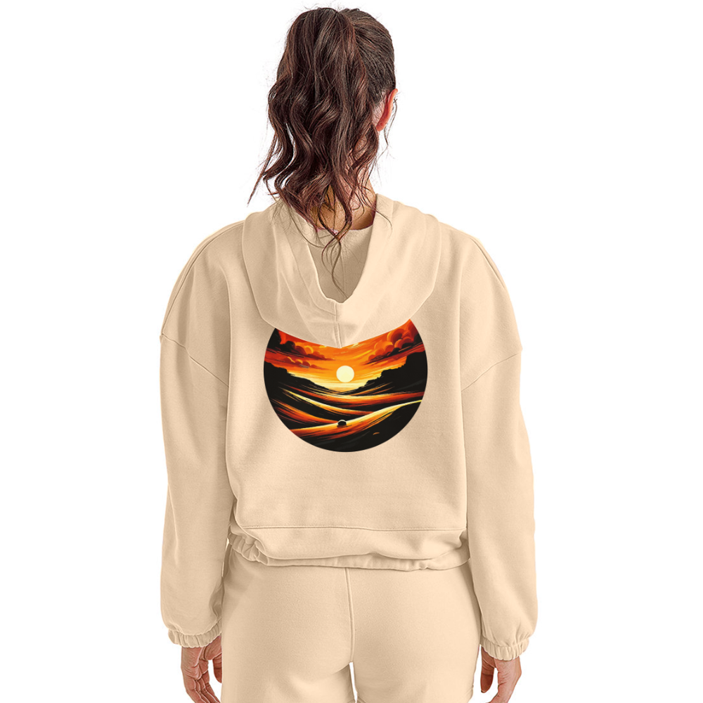 Women’s Desert Sunset Graphic Cropped Hoodie with Logo - nude