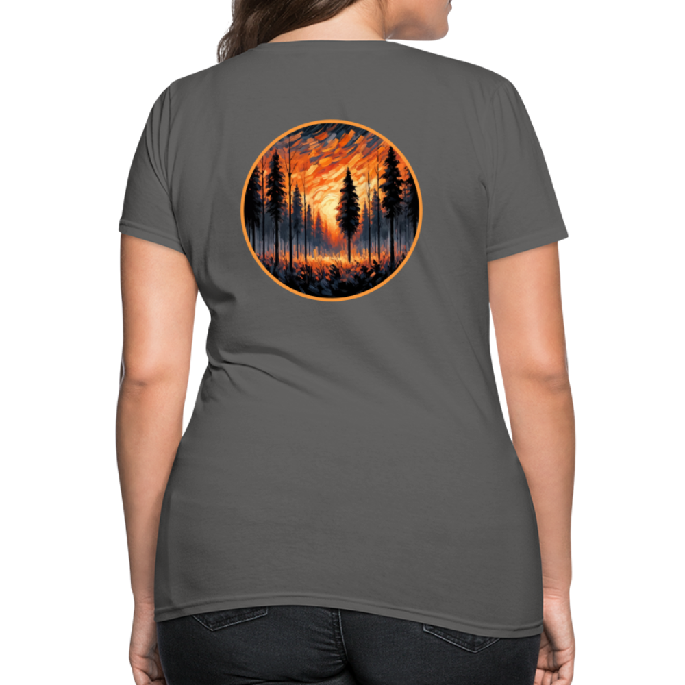 Women's Orange Forest Sunset T-Shirt with Logo - charcoal