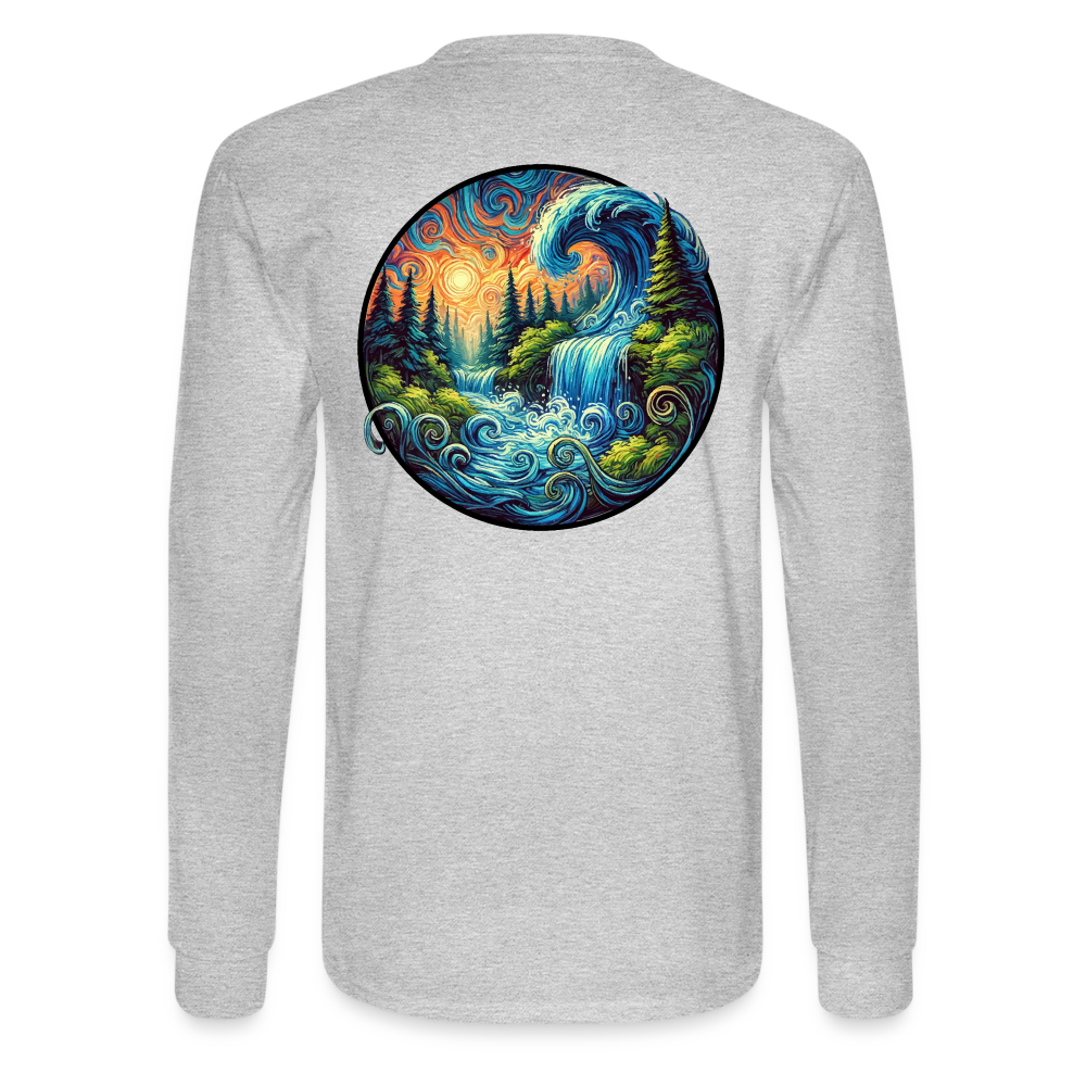 Men's Waterfall Graphic Long Sleeve Shirt with Logo - heather gray