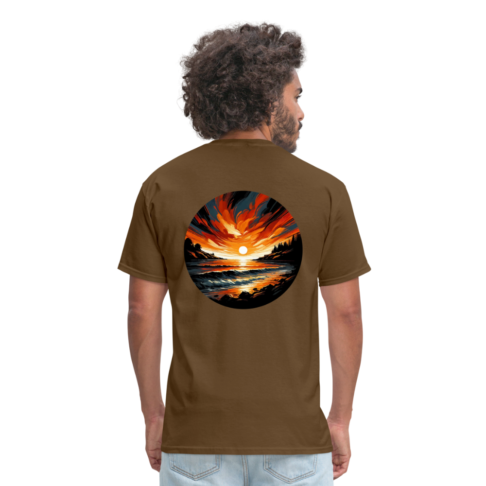 Beach Sunset Graphic Unisex Classic T-Shirt with Logo - brown