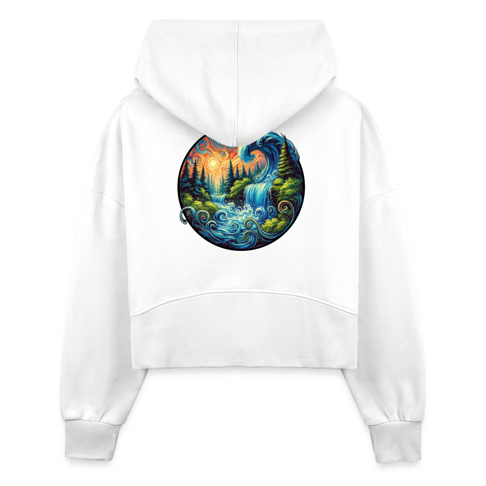 Women's Waterfall Graphic Half Zip Cropped Hoodie with Logo - white