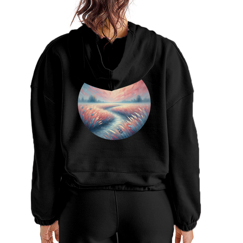 Women’s River Meadow Graphic Cropped Hoodie with Logo - black