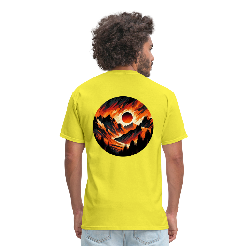 Orange and Black Mountain Range Unisex Classic T-Shirt with Logo - yellow