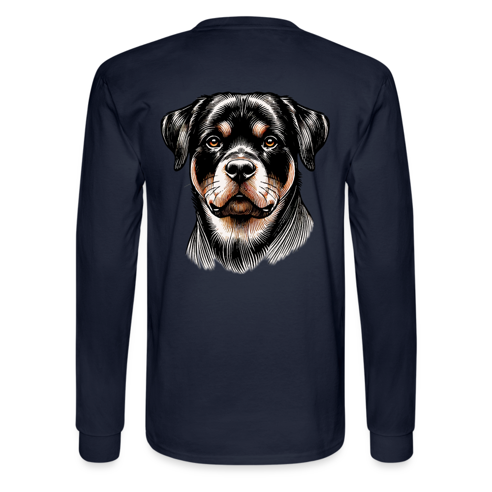 Men's Fine Line Rottweiler Graphic Long Sleeve Shirt with Logo - navy