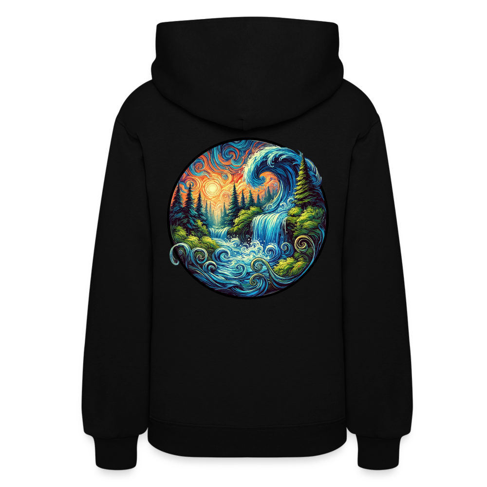 Women's Waterfall Graphic Hoodie with Logo - black