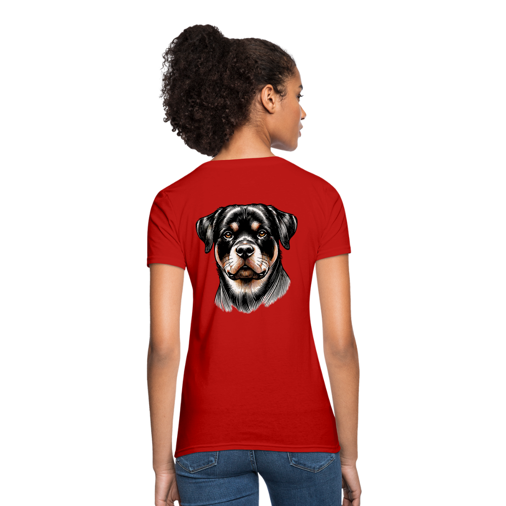 Fine Line Rottweiler Graphic Women's T-Shirt with Logo - red