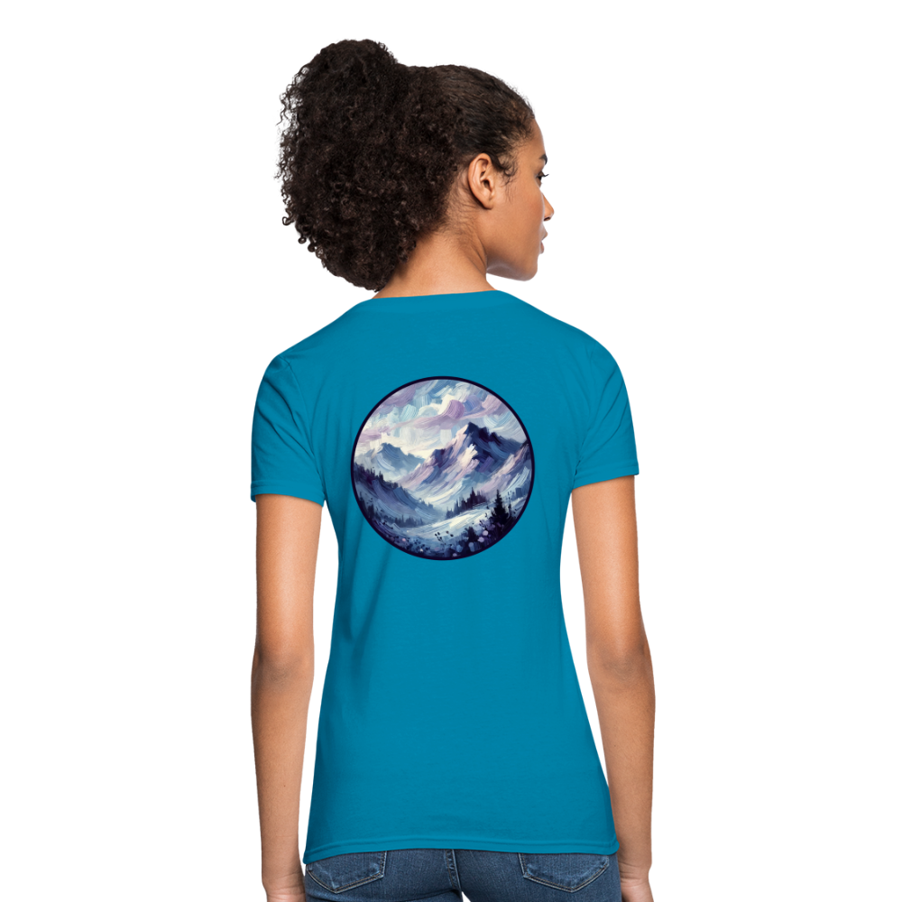 Women's Lavender Blue Mountain Range T-Shirt with Logo - turquoise