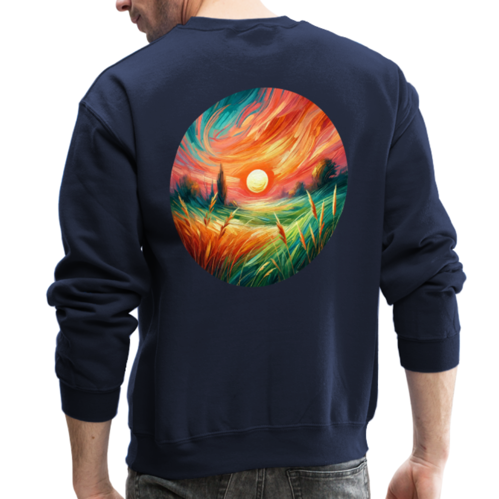 Pink Wheat Field Graphic Crewneck Sweatshirt with Logo - navy