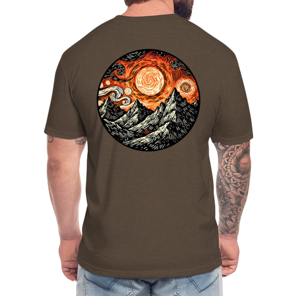 Orange Swirling Mountains Graphic Unisex Fitted Cotton/Poly T-Shirt with Logo - heather espresso