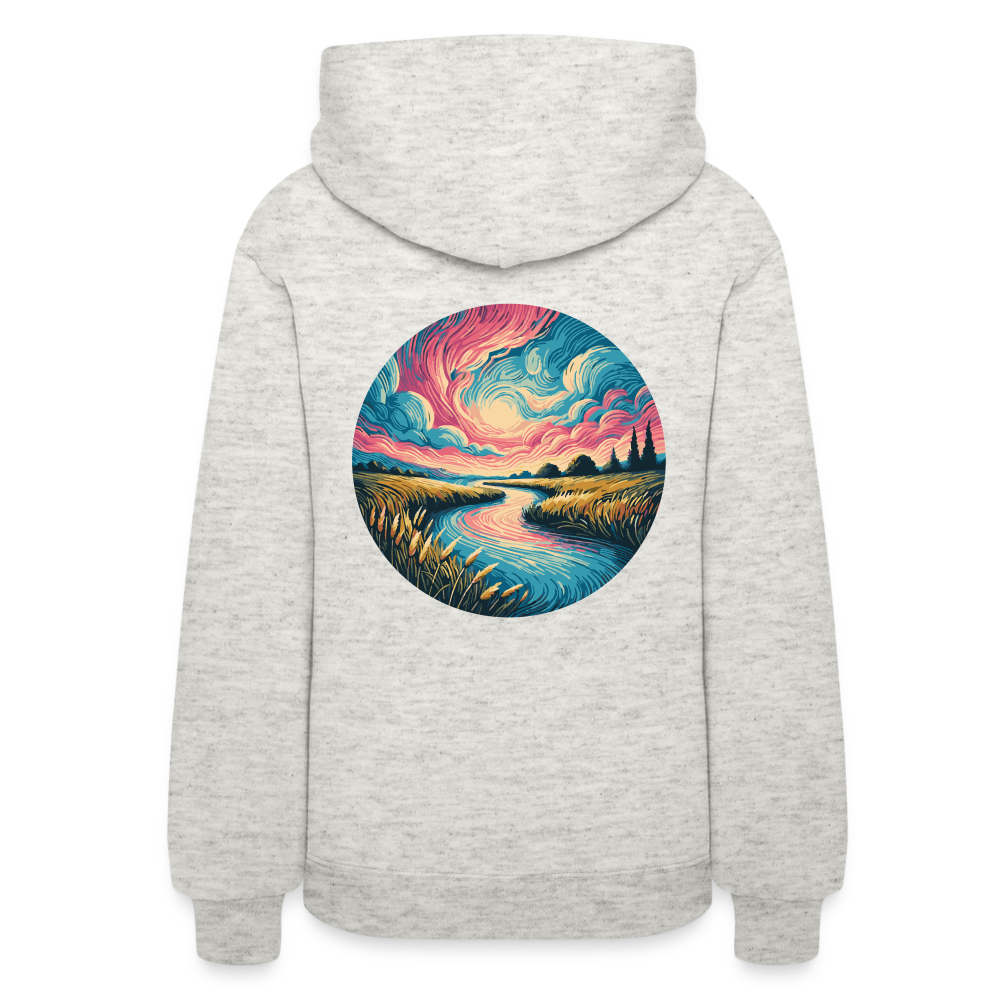 Women's River Pink and Blue Sky Graphic Hoodie with Logo - heather oatmeal