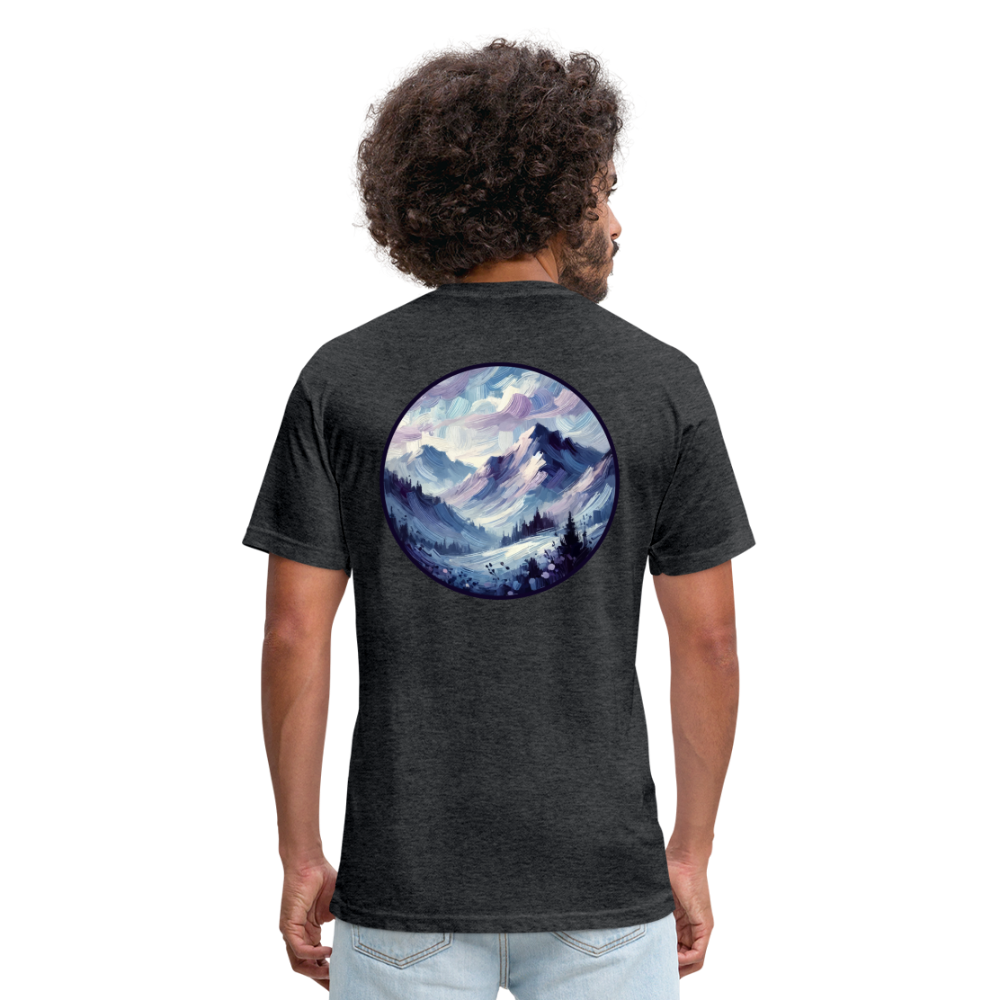 Lavender Blue Mountain Range Graphic Unisex Fitted Cotton/Poly T-Shirt with Logo - heather black