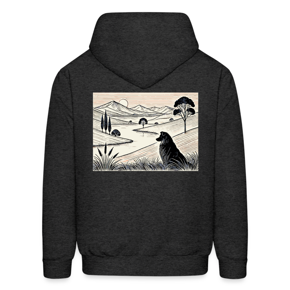 Men's Australian Shepherd Prairie Graphic Hoodie with Logo - charcoal grey