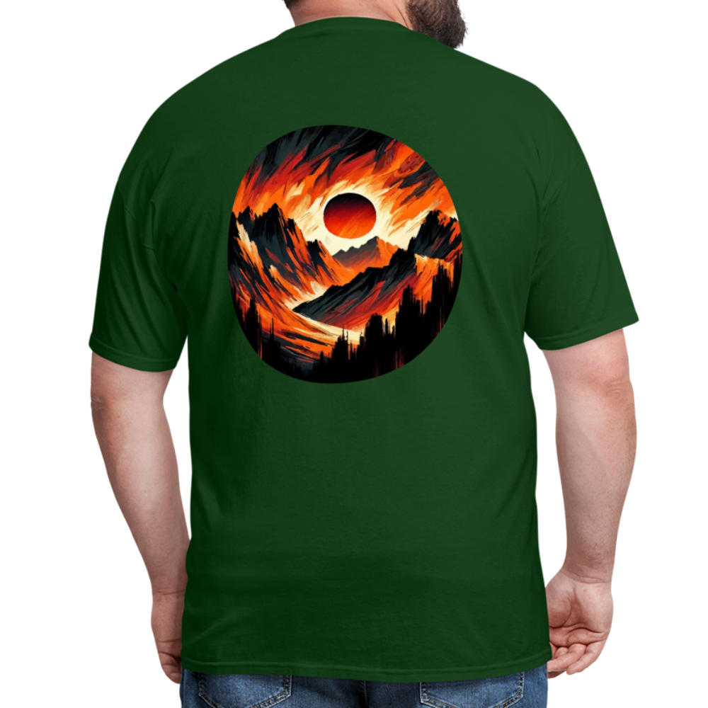 Orange and Black Mountain Range Unisex Classic T-Shirt with Logo - forest green