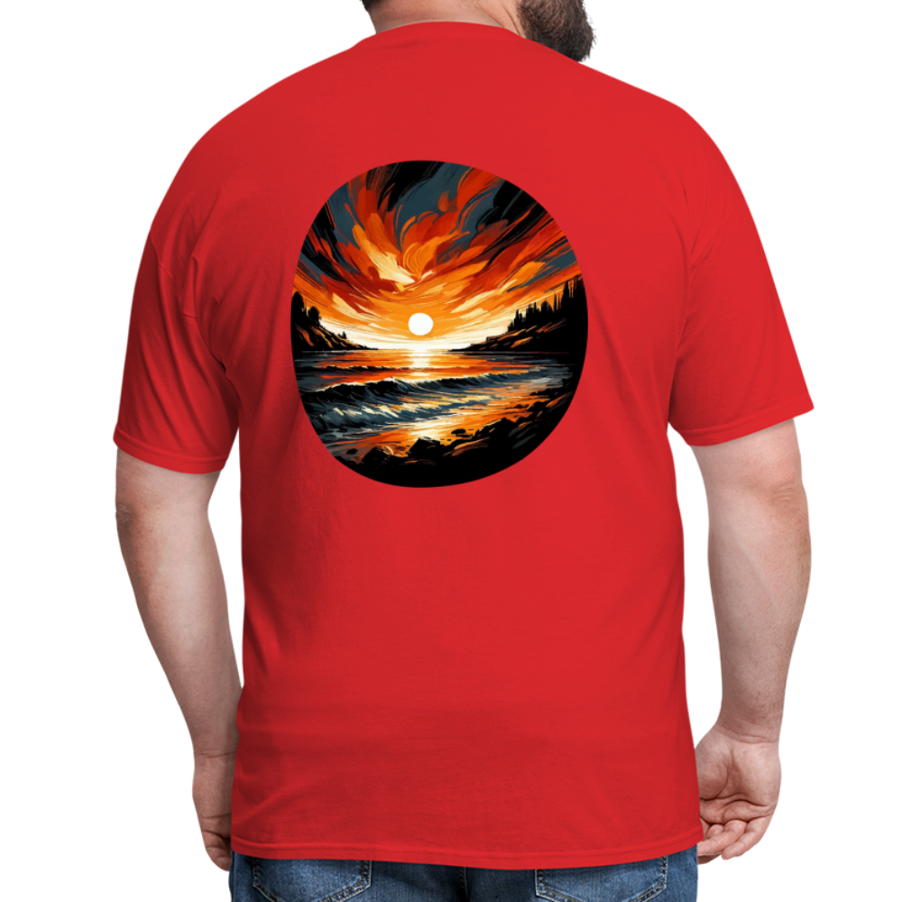 Beach Sunset Graphic Unisex Classic T-Shirt with Logo - red